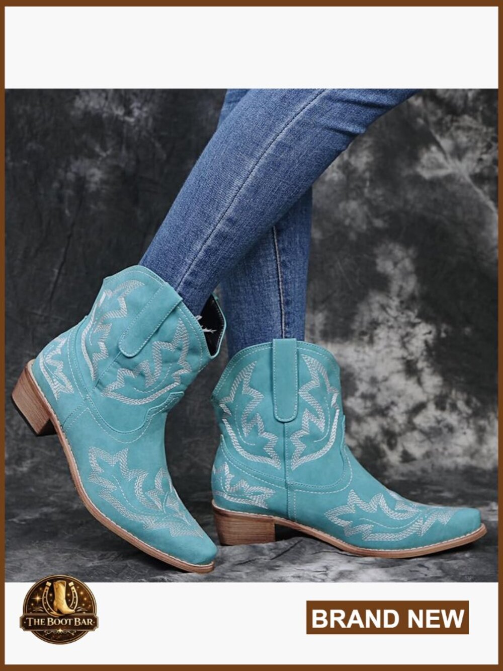 Women's Suede Ankle Booties Pointed Toe Embroidered Western Cowgirl Boots - Picture 3 of 7